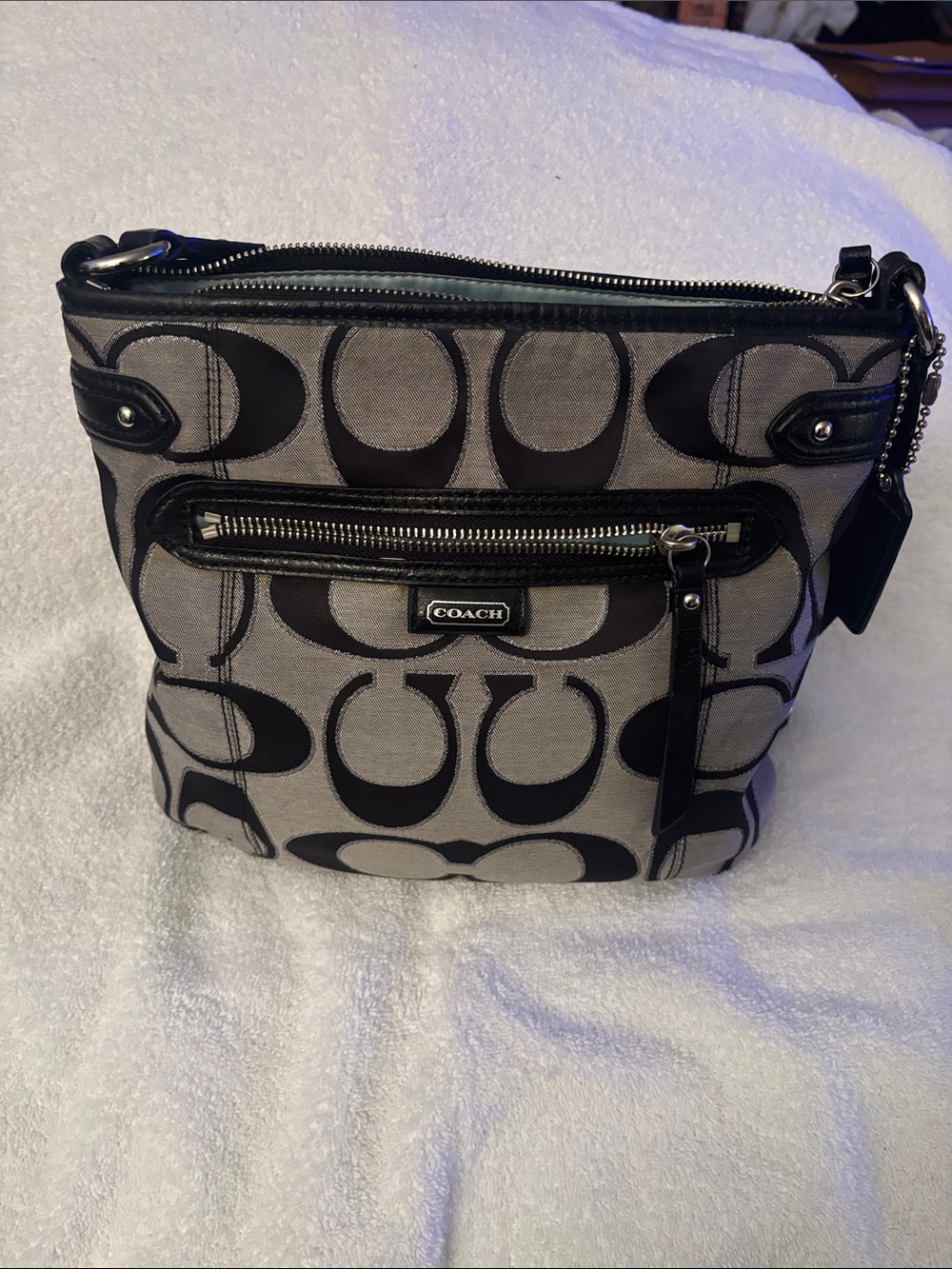 Coach Gray and Black Signature Crossbody Bag